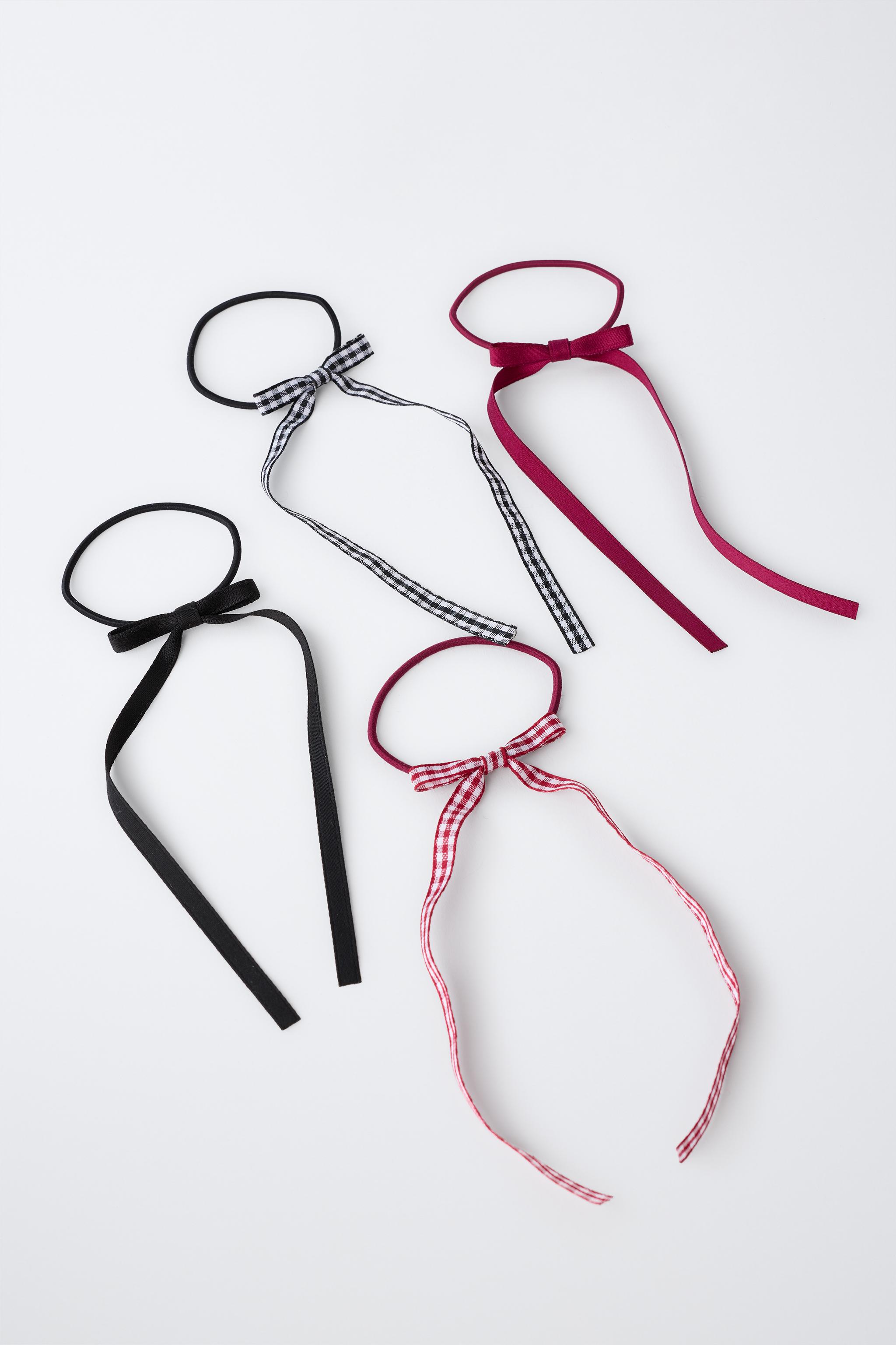 FOUR-PACK OF SOLID AND GINGHAM BOW HAIR TIES